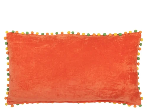 Kussen Peildone oranje 65x35 cm met fluwelen afwerking en speelse pompomrand
