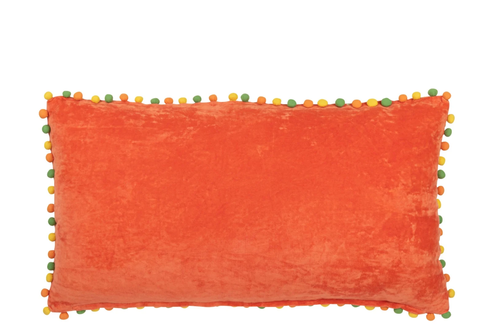 Kussen Peildone oranje 65x35 cm met fluwelen afwerking en speelse pompomrand