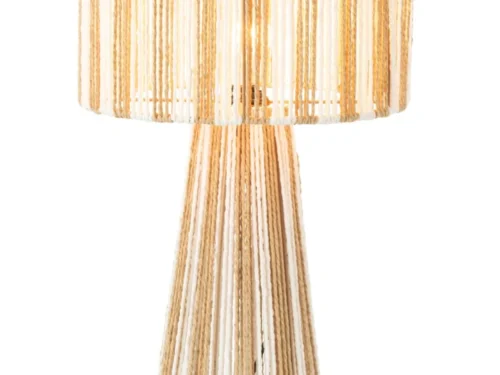 Tafellamp Flauskik papier H69 cm met witte en naturel gevlochten kap voor warme, sfeervolle verlichting