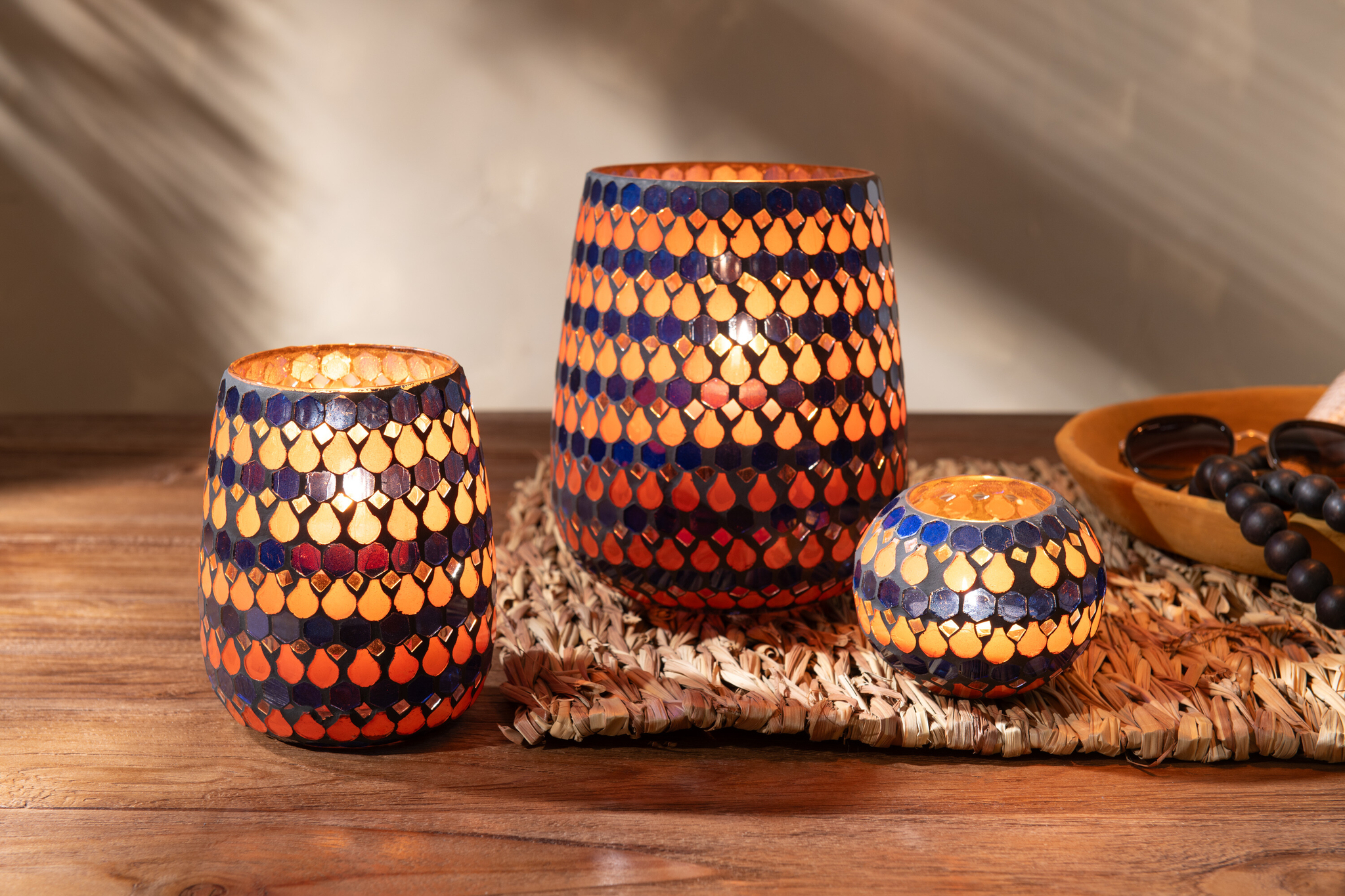 Waxinelichthouder Skimmoro Glas Blauw - Afbeelding 2