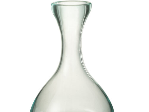 Transparante Gandonte glazen vaas met teakhouten voet, H29 cm, elegant en compact ontwerp