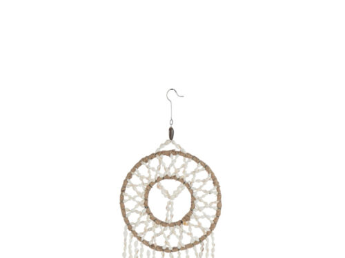 Dromenvanger Grully Schelp Wit met schelpen, raffia en ijzeren haak, sierlijk wit woonaccessoire