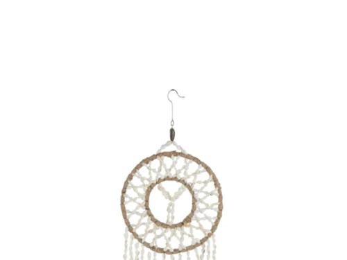 Dromenvanger Grully Schelp Wit met schelpen, raffia en ijzeren haak, sierlijk wit woonaccessoire