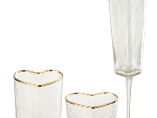 Saaresta transparant drinkglas met gouden rand en hartvormige rand, elegant hoog design in glas