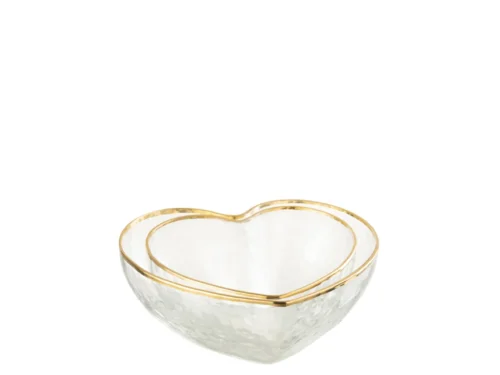 Schaal Trubonte Glas Transparant met gouden rand en hartvorm voor stijlvolle hapjespresentatie