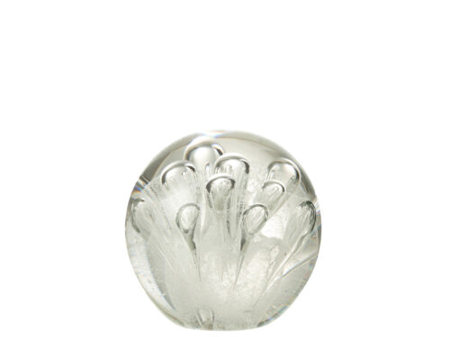 Presse-papier Stiestas van wit glas met bolvorm en decoratieve bloemdetails