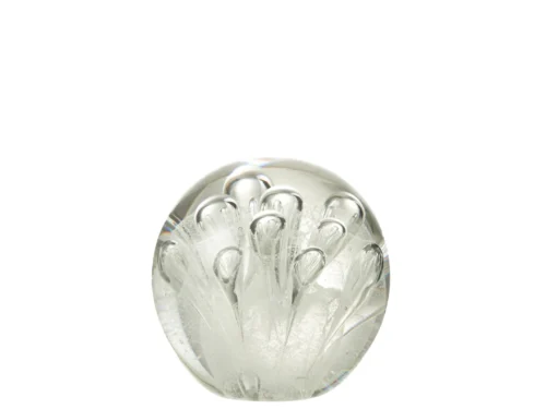 Presse-papier Stiestas van wit glas met bolvorm en decoratieve bloemdetails