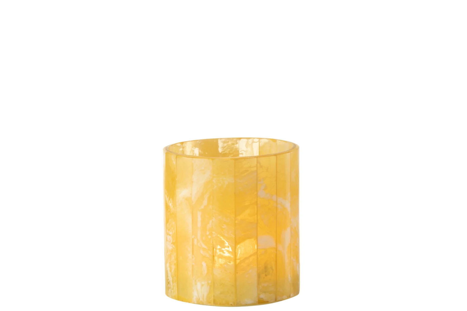 Waxinelichthouder Brordand van geel glas, compact 10x10 cm met rustige, verfijnde uitstraling