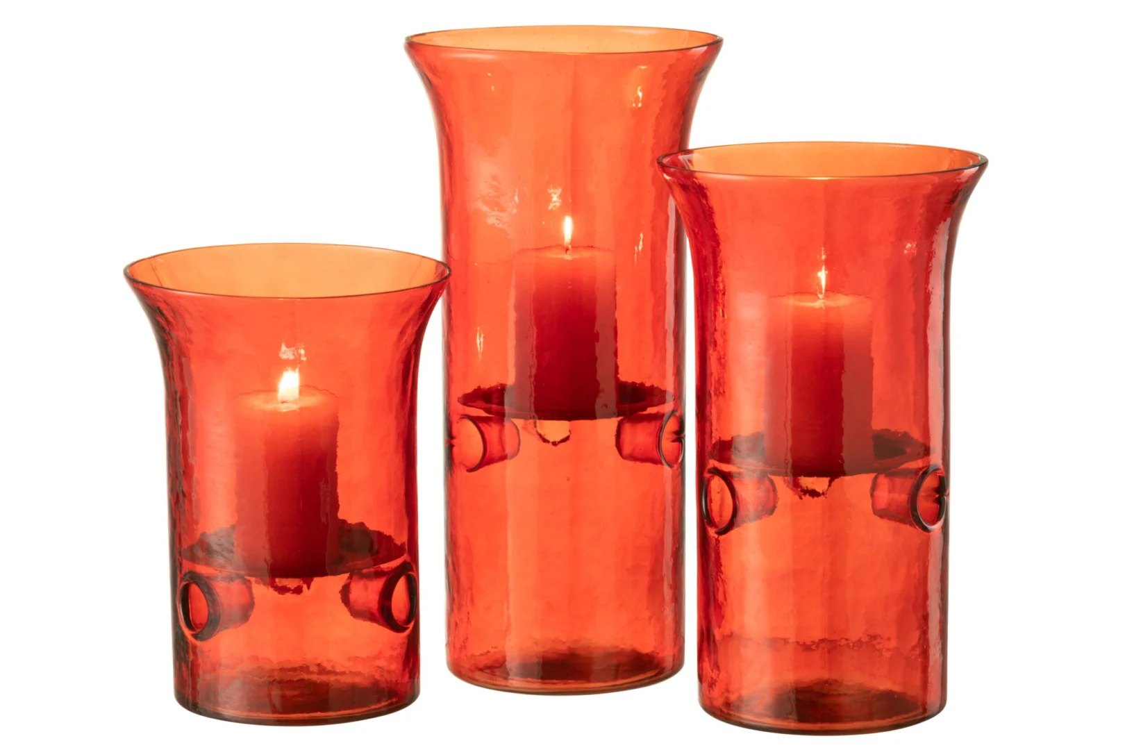 Feessol glazen kandelaars rood, set van 3, H21 cm, met elegante flared vorm en warme uitstraling