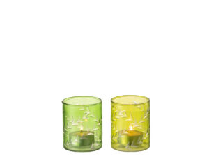 Waxinelichthouder Slebond Glas Groen - Set van 2