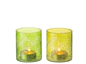 Waxinelichthouder Miesky Glas Groen - Set van 2