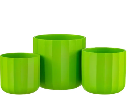 Groene Bloempot Flebor van keramiek, elegant geribbeld design, compact en decoratief voor planten, H18 cm