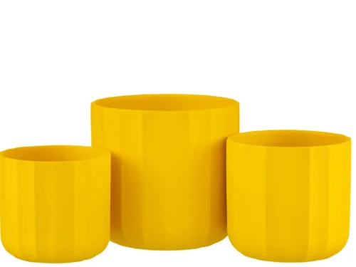 Gele keramieken bloempot Reiton H18 cm met strakke ronde vorm en matte, stevige uitstraling