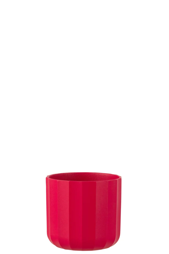 Roze Heemia keramieken bloempot H12,6 cm met verticale ribbelstructuur en compact formaat