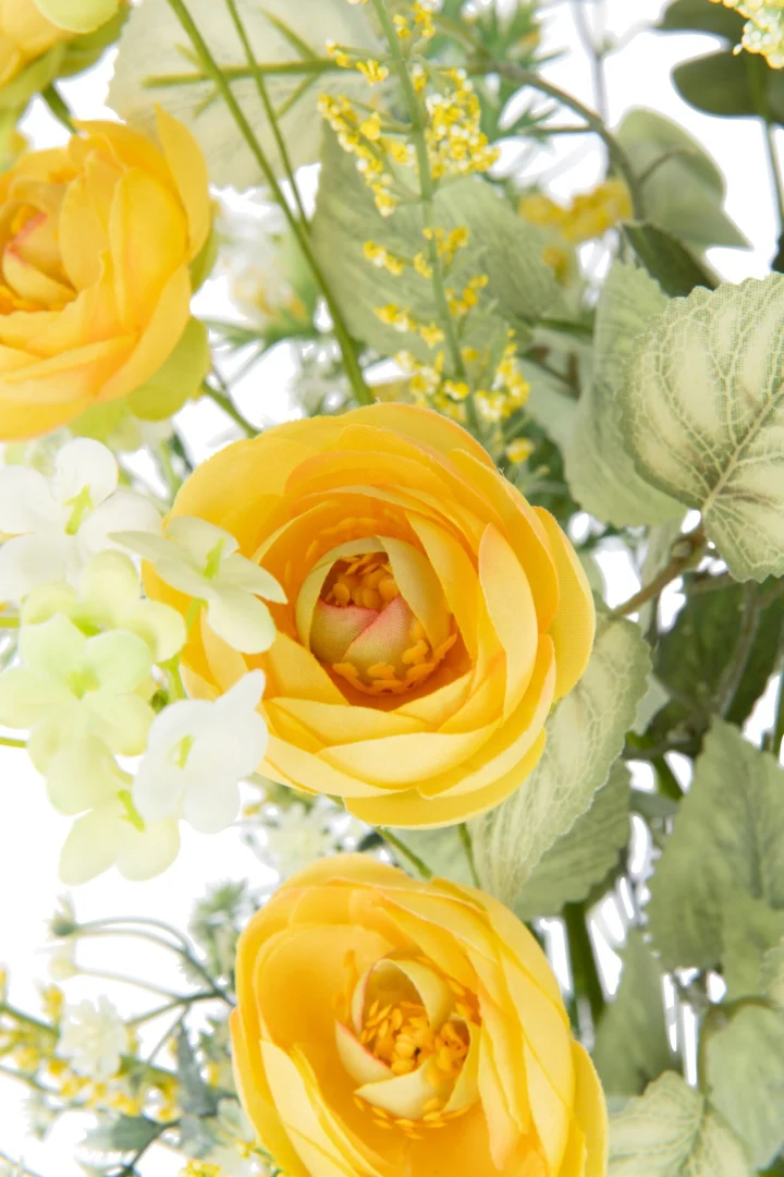 Kunstbloem Hauman polyester geel, realistische kunstbloem met volle gele bloesems en groene bladeren