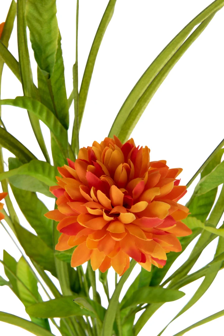 Kunstbloem Tunsand oranje chrysant met groene bladeren, 81 cm lang, voor vaas of boeket
