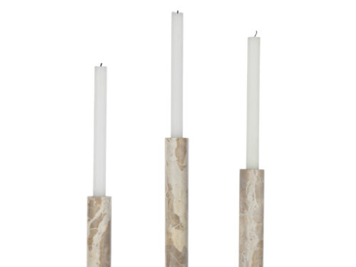 Kandelaar Molvane set van 3 beige marmer, 40 cm hoog, met slanke kaarsen en ronde voet