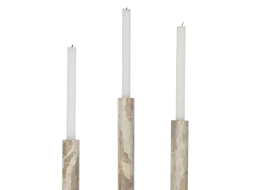 Kandelaar Molvane set van 3 beige marmer, 40 cm hoog, met slanke kaarsen en ronde voet