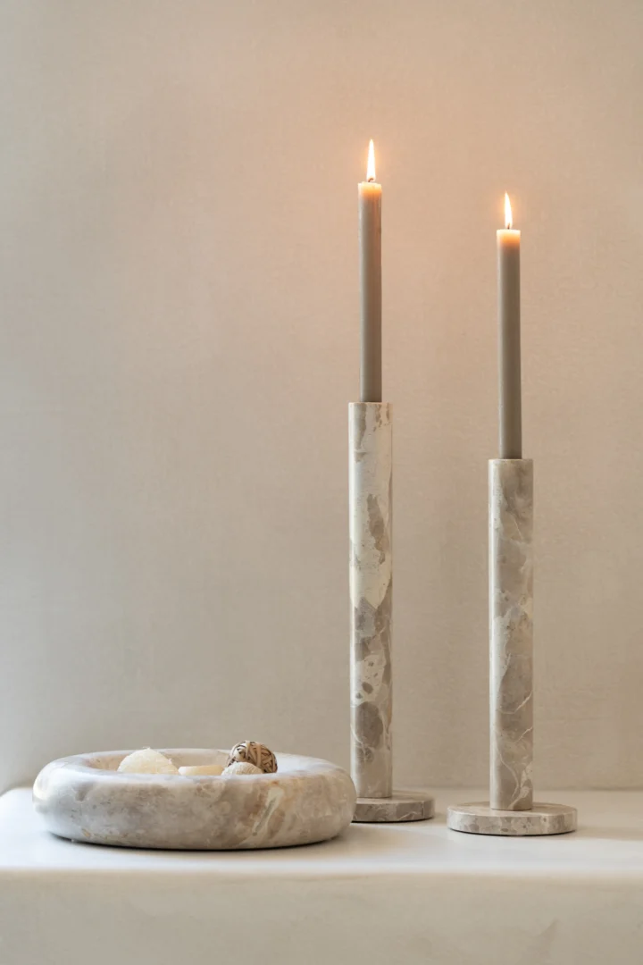 Kandelaar Molvane Marmer Beige H40 cm - Set van 3 - Afbeelding 5