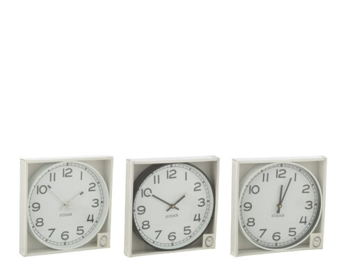 Wandklok Trinsonte Meerkleurig set van 3 ronde klokken met groot cijferdisplay in wit, grijs en zwart