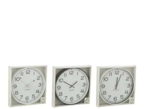 Wandklok Trinsonte Meerkleurig set van 3 ronde klokken met groot cijferdisplay in wit, grijs en zwart