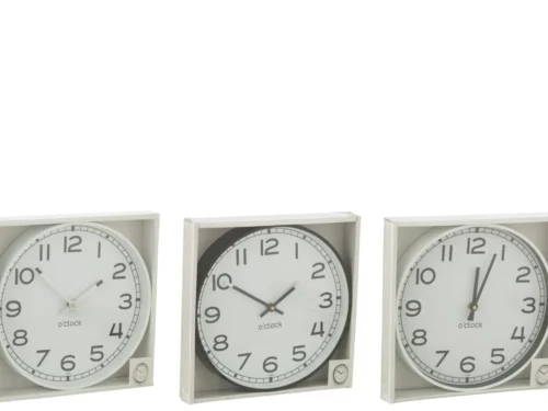 Wandklok Flornine meerkleurig set van 3 ronde wandklokken met witte, zwarte en grijze wijzerplaten in doos