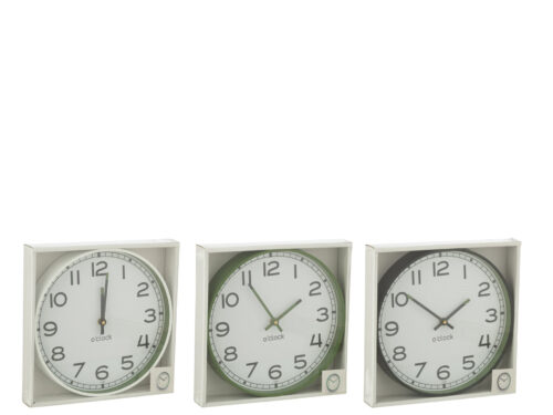 Set van 3 Wandklok Siestone in wit, groen en zwart, ronde 30x30 cm klokken in slank kunststof design
