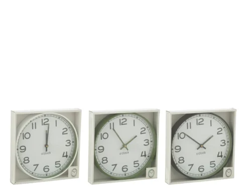 Set van 3 Wandklok Siestone in wit, groen en zwart, ronde 30x30 cm klokken in slank kunststof design