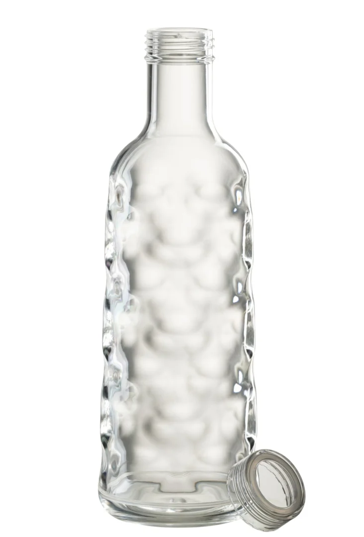 Transparante Cadeaudoos Pooltello kunststof fles met hamerslagmotief en slanke vorm