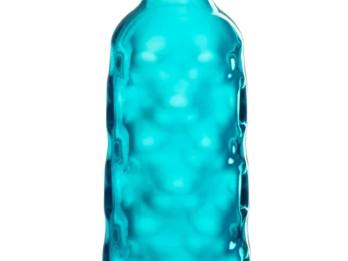 Seeban blauwe kunststof fles met gehamerde afwerking en compact decoratief design