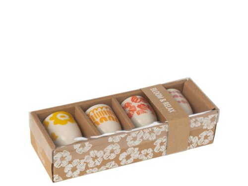 Reekik eierdopjes set van 4 in meerkleurig keramiek, verpakt in geschenkdoos met bloemprint