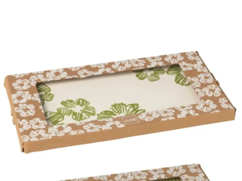Bord Klaalvil Keramiek Groen set van 2, rechthoekig met bloem- en streepmotief in geschenkverpakking