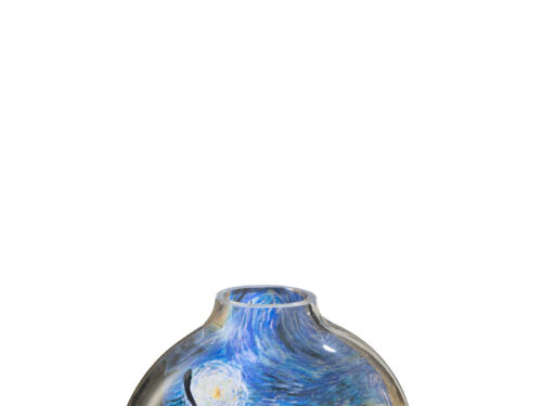 Vaas Fulda meerkleurig glas H15 cm met kunstzinnig nachtlandschap en slank rond design