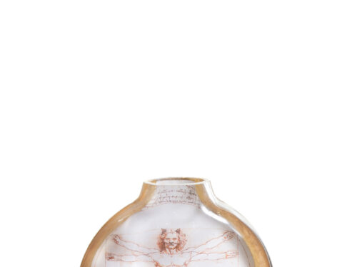 Vaas Heimona glas meerkleurig H15 cm met gouden rand en artistiek figurendessin