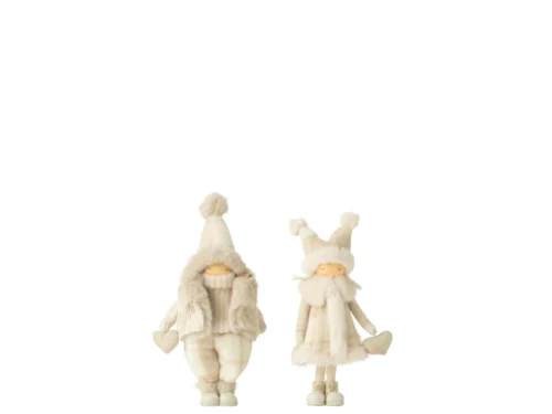 Saubone beige decoratieset van 2: jongen en meisje met zachte winterse uitstraling en hartdetail