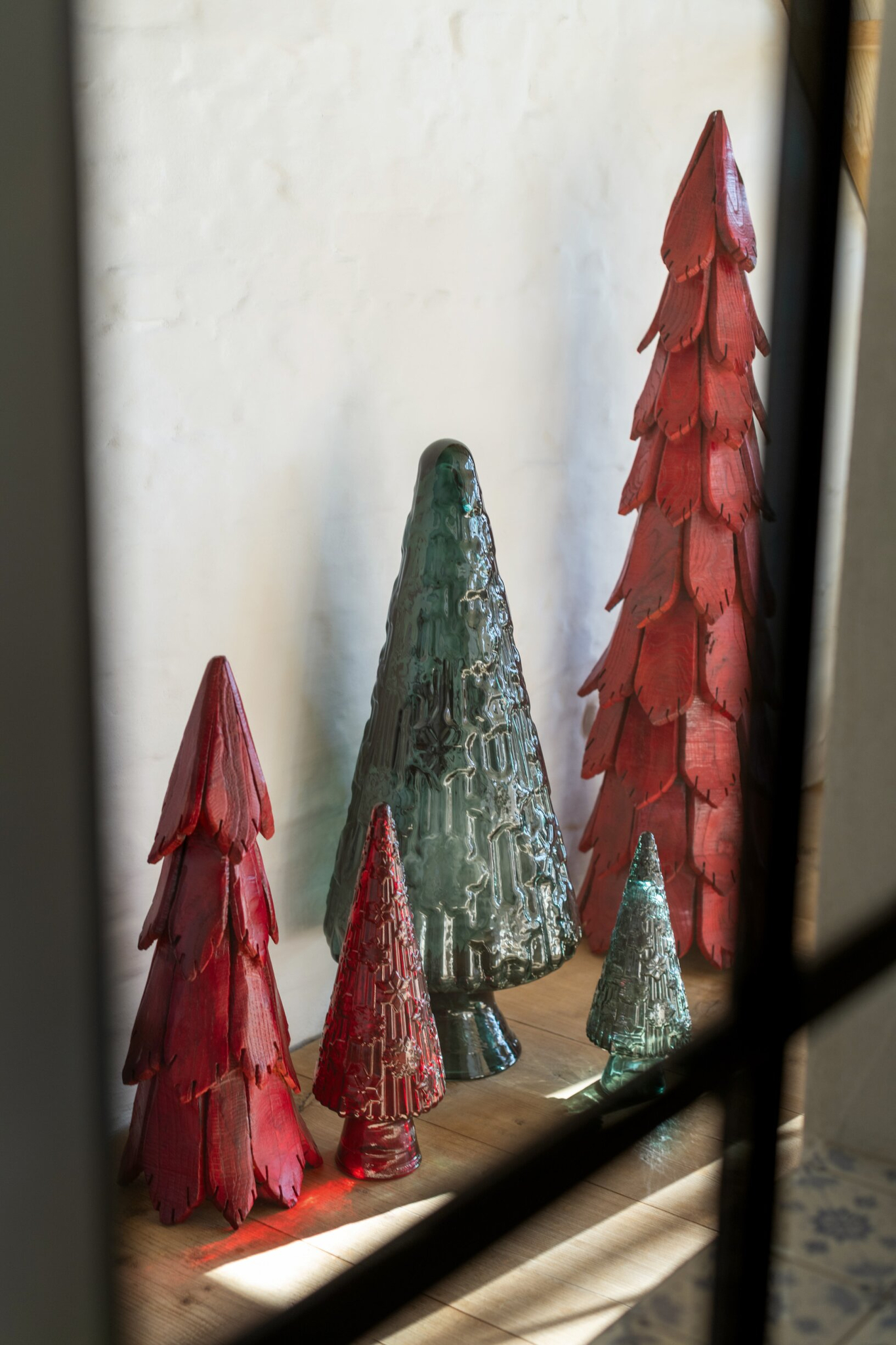 Kerstboom Vierdak Hout Rood H70 cm