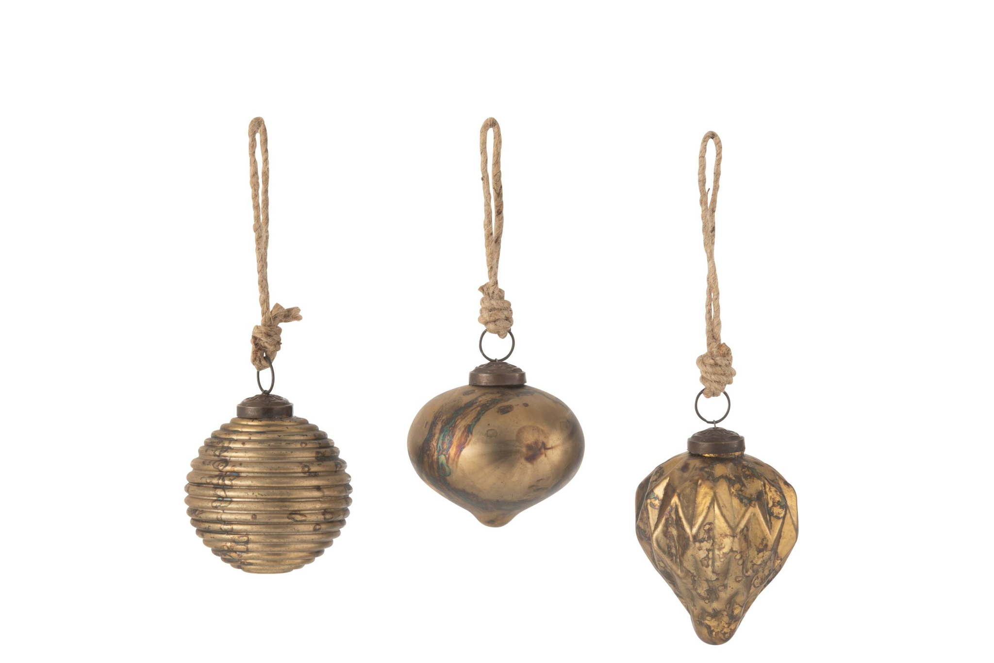 Kerstballen Skaunel Glas Goud - Set van 3 - Afbeelding 2