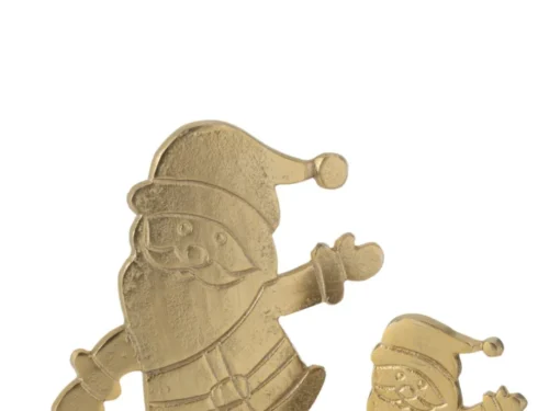 Decoratie Renzo aluminium goud, kerstman en elf op mangohouten voet, feestelijk woonaccessoire
