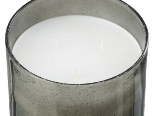 Geurkaars Skiermon groen glas met paraffine, witte was en sfeervol donker transparant design