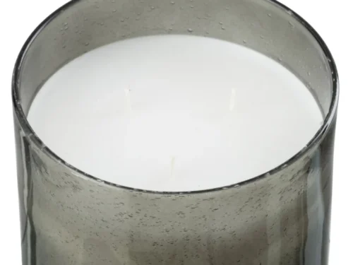 Geurkaars Skiermon groen glas met paraffine, witte was en sfeervol donker transparant design