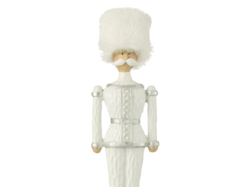 Witte Notenkraker Treiroro polyresin met bontmuts en subtiele glitterdetails, winterse decoratie voor thuis