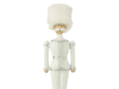 Witte Notenkraker Treiroro polyresin met bontmuts en subtiele glitterdetails, winterse decoratie voor thuis