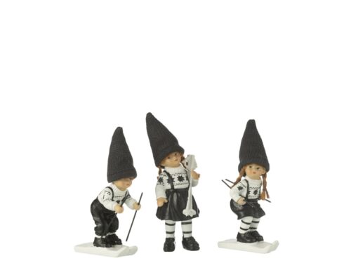 Storaro polyresin beeldenset van 3 skikinderen, meerkleurig, H15 cm, speels en decoratief