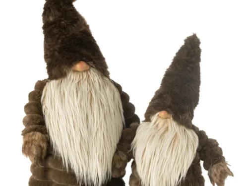Bruine Seestona decoratiefiguren van polyester, twee gnooms met lange witte baarden en hoge mutsen