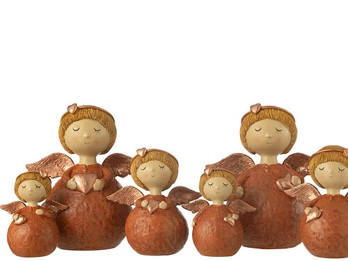 Decoratie Joommal polyresin bruine engeltjes met koperkleurige accenten, set van 2