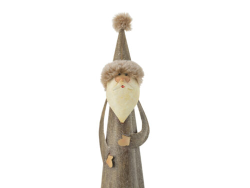 Kerstdecoratie Forna metaal grijs, kerstmanfiguur met bontaccent en hoge puntmuts, 36 cm