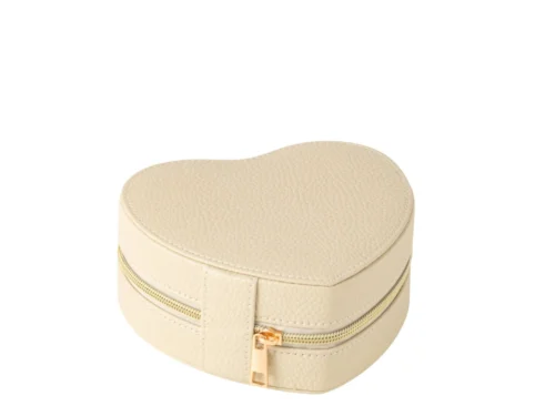 Beige Heikund sieradendoos in hartvorm met ritssluiting en zachte kunstleren afwerking