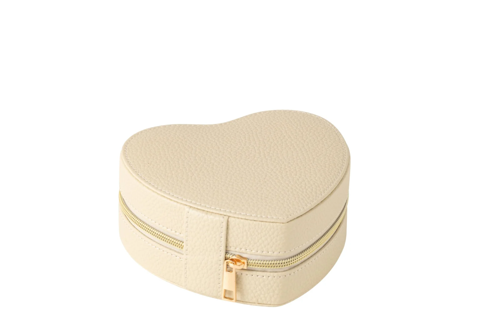 Beige Heikund sieradendoos in hartvorm met ritssluiting en zachte kunstleren afwerking