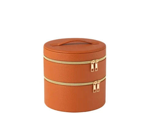 Spiegel Sarasota Bruin cosmeticakist, rond 19,5 cm, cognackleurig met ritssluiting en handgreep ਦੀ