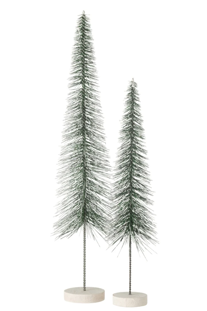 Slanke groene Pralik kunstkerstboom van kunststof met glitter en witte voet, H45 cm